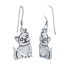 Load image into Gallery viewer, Sterling Silver Rhodium Plated Fancy Cat Hook Earring with Earring Dimensions of 18MMx12MM