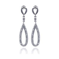 Sterling Silver Elegant Micro Paved Teardrop Design Dangle Stud Earring