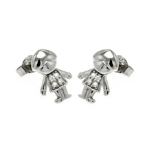 Load image into Gallery viewer, Sterling Silver Nickel Free Rhodium Plated Little Boy Shaped Stud Earring With CZ Stones