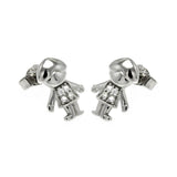 Sterling Silver Nickel Free Rhodium Plated Little Boy Shaped Stud Earring With CZ Stones