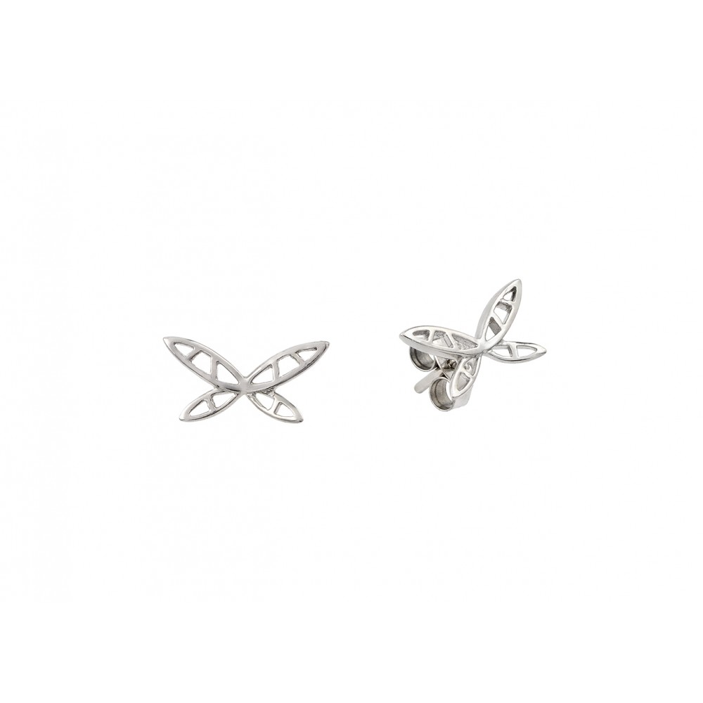 High Polished Sterling Silver Rhodium Plated Open Butterfly Design Earrings with Earring Dimensions of 7MMx13MM and Friction Back Post