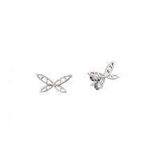 Load image into Gallery viewer, High Polished Sterling Silver Rhodium Plated Open Butterfly Design Earrings with Earring Dimensions of 7MMx13MM and Friction Back Post