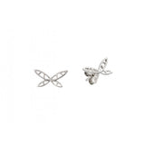 High Polished Sterling Silver Rhodium Plated Open Butterfly Design Earrings with Earring Dimensions of 7MMx13MM and Friction Back Post