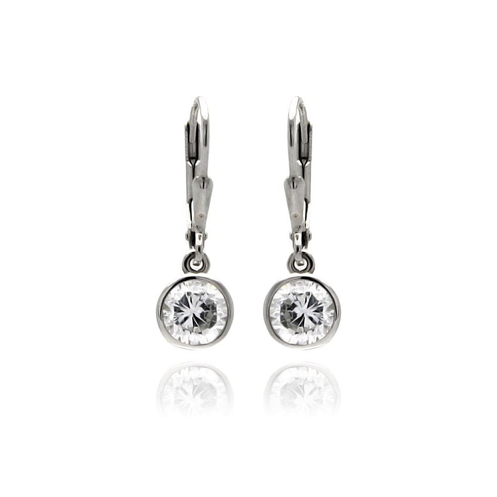Sterling Silver Nickel Free Rhodium Plated Round Clear CZ Dangling Hook Earrings