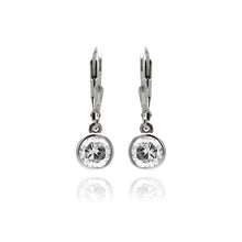 Load image into Gallery viewer, Sterling Silver Nickel Free Rhodium Plated Round Clear CZ Dangling Hook Earrings
