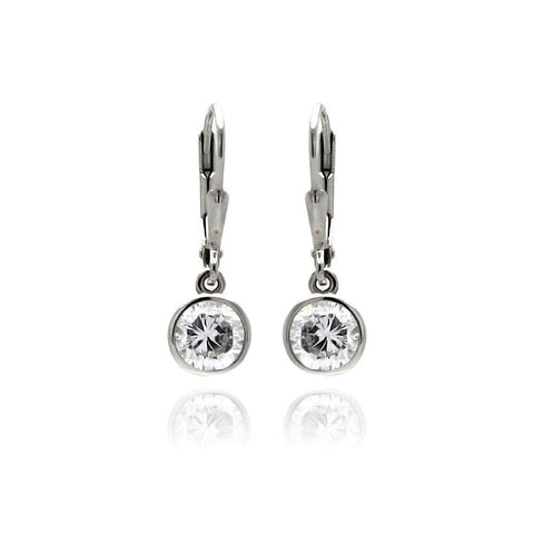 Sterling Silver Nickel Free Rhodium Plated Round Clear CZ Dangling Hook Earrings