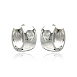 Sterling Silver Nickel Free Rhodium Plated Hear Clear CZ  Huggie Earrings