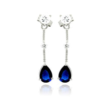 Load image into Gallery viewer, Sterling Silver Classy Round Cut Clear Cz with Hanging Pear Shaped Cut Blue Cz Dangle Stud EarringAnd Earring Height of 26.5MM