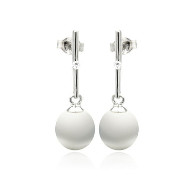 Sterling Silver Fancy Hanging Enamel Pearl with Clear Cz Dangle Stud EarringAnd Earring Height of 15.4MM