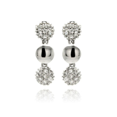 Sterling Silver Fancy Three Disc with Micro Paved Clear Czs Dangle Stud EarringAnd Earring Dimensions of 19.05MMx5.8MM