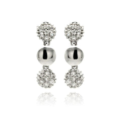 Sterling Silver Fancy Three Disc with Micro Paved Clear Czs Dangle Stud EarringAnd Earring Dimensions of 19.05MMx5.8MM