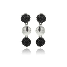 Load image into Gallery viewer, Sterling Silver Fancy Three Disc with Micro Paved Black Czs Dangle Stud EarringAnd Earring Dimensions of 19.05MMx5.8MM