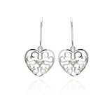 Sterling Silver Fancy Filigree Heart Design with Centered Heart Cut Clear Cz Dangle Hook EarringAnd Earring Dimensions of 14.8MMx14.2MM