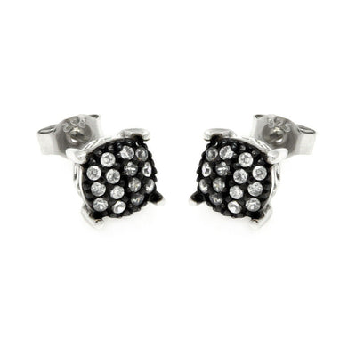 Sterling Silver Nickel Free Black And Silver Rhodium Plated Round Clear Small  Stud Earrings With Clear CZ Stones