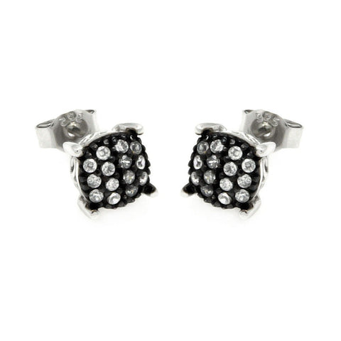 Sterling Silver Nickel Free Black And Silver Rhodium Plated Round Clear Small  Stud Earrings With Clear CZ Stones