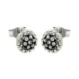 Sterling Silver Nickel Free Black And Silver Rhodium Plated Round Shape  Stud Earrings With Clear CZ Stones