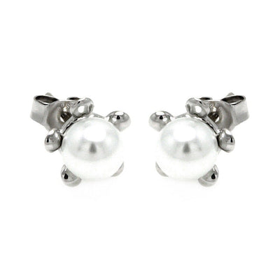 Sterling Silver Nickel Free Rhodium Plated Five Ball Big Pearl  Stud Earring