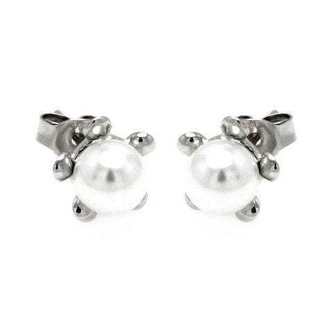 Sterling Silver Nickel Free Rhodium Plated Five Ball Big Pearl  Stud Earring