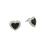 Sterling Silver Rhodium Plated Fashionable Black and White CZ Heart Stud Earrings with Earring Dimensions of 12MMx13MM and Friction Back Post