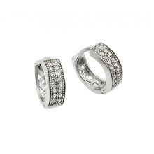 Load image into Gallery viewer, Sterling Silver Nickel Free Rhodium Plated Clear CZ Huggie Earrings