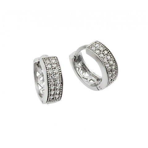 Sterling Silver Nickel Free Rhodium Plated Clear CZ Huggie Earrings