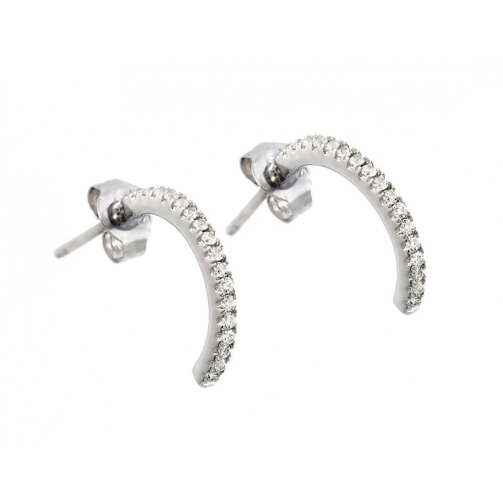 Sterling Silver Nickel Free Rhodium Plated Crescent Clear CZ Dangling Stud Earring