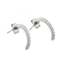 Load image into Gallery viewer, Sterling Silver Nickel Free Rhodium Plated Crescent Clear CZ Dangling Stud Earring