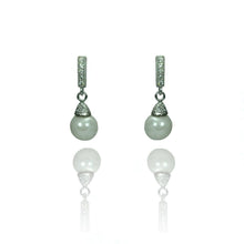 Load image into Gallery viewer, Sterling Silver Classy Micro Paved Bar with White Pearl Drop Dangle Stud EarringAnd Earring Height of 17MM