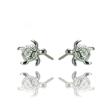 Load image into Gallery viewer, Sterling Silver Nickel Free Rhodium Plated Turtle Shaped  Stud Earring With CZ Stones