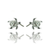 Sterling Silver Nickel Free Rhodium Plated Turtle Shaped  Stud Earring With CZ Stones