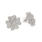 A Modern Sterling Silver 4-Hearts Clover Stud Earrings Embedded with Fine Clear Cz Stones. Earring Dimensions of 15.8MM x 15.7MM