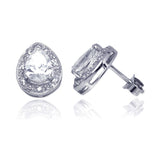 Sterling Silver Classy Pear Shaped Cut Clear Cz with Paved Halo Setting Stud Earring