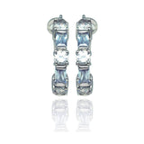 Sterling Silver Stylish Half Hoop Leverback Earring Set with Round Cut Clear Cz and Baguette Cut Blue Cz