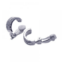 Load image into Gallery viewer, Sterling Silver Classic Half Hoop Clip-On Earring Embedded with Clear Czs