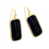 Elegant Classic Style Sterling Silver Hook Earrings with Emerald Cut Black Cz Enclosed with Clear Cz Stones.