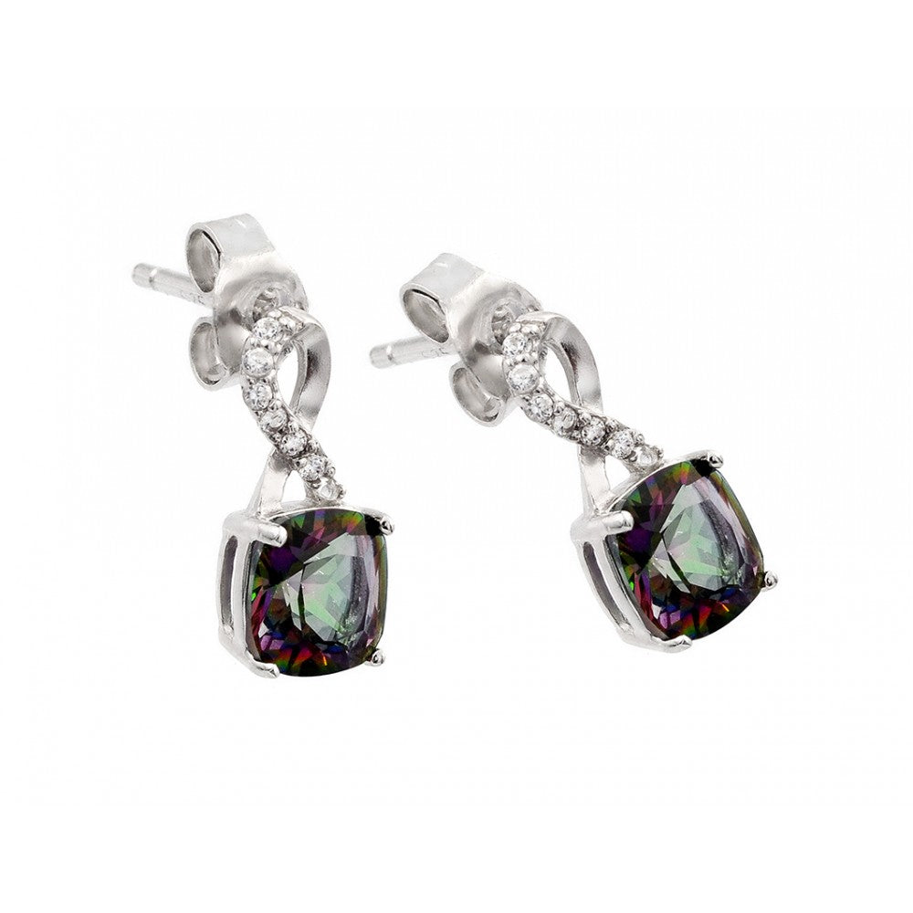 Sterling Silver Rhodium Plated Synthetic Mystic Topaz Dangling Stud Earrings