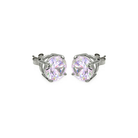 Sterling Silver Rhodium Plated ABL CZ Round Basket Set Studs