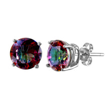 Load image into Gallery viewer, Sterling Silver Rhodium Plated Synthetic Mystic Topaz ABD Round CZ Basket Set Studs