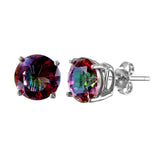Sterling Silver Rhodium Plated Synthetic Mystic Topaz ABD Round CZ Basket Set Studs