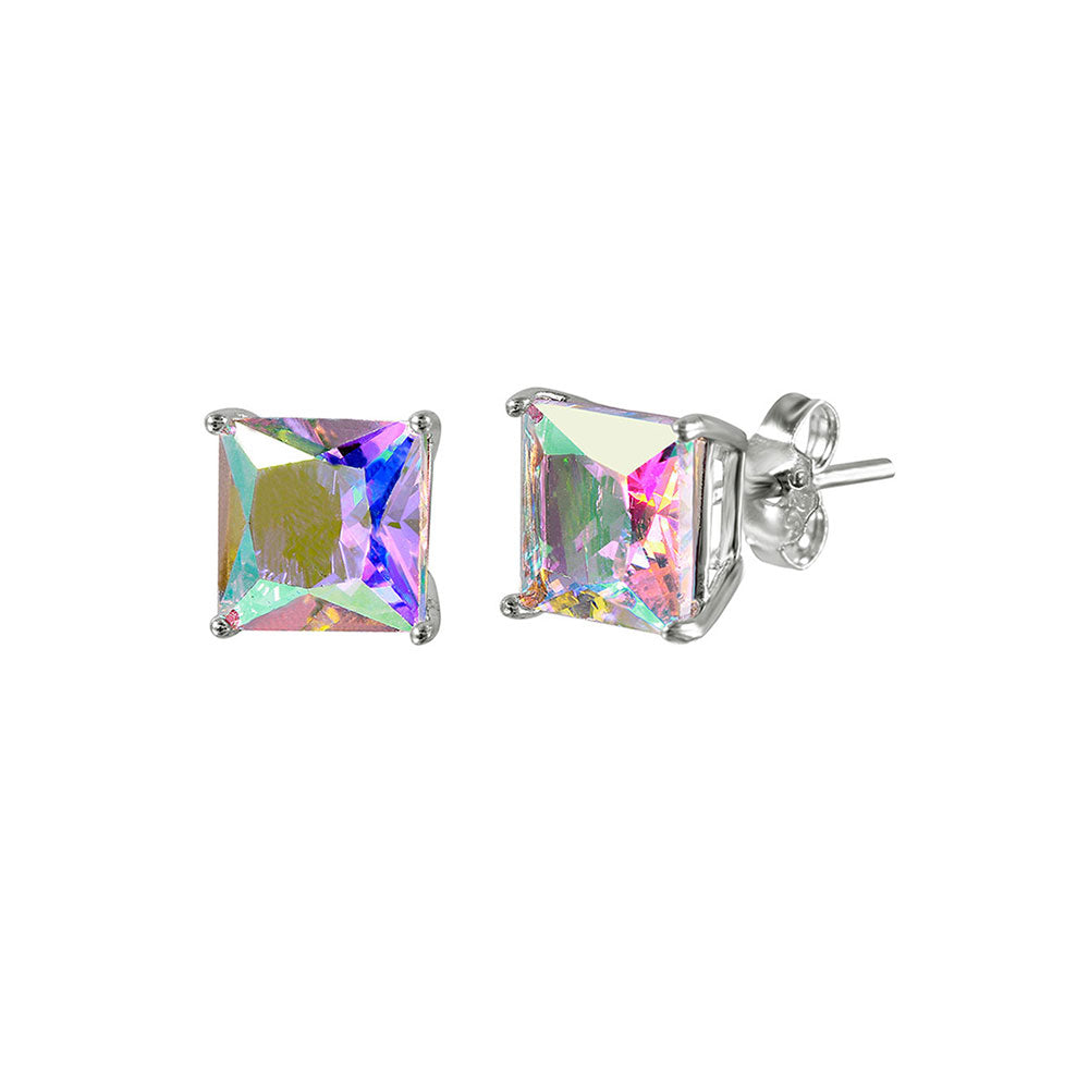 Sterling Silver Rhodium Plated ABL CZ Basket Set Studs