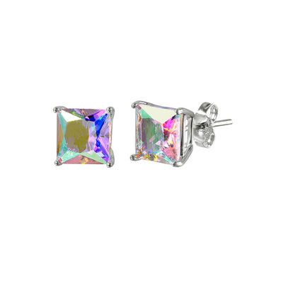 Sterling Silver Rhodium Plated ABL CZ Basket Set Studs