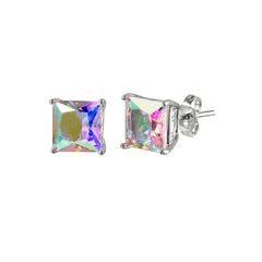 Sterling Silver Rhodium Plated ABL CZ Basket Set Studs