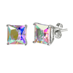 Sterling Silver Rhodium Plated ABL CZ Basket Set Studs