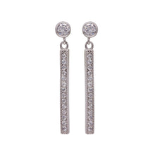 Load image into Gallery viewer, Sterling Silver Rhodium Plated Round Clear CZ Rectangular Dangling Stud Earrings