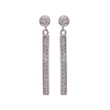 Sterling Silver Rhodium Plated Round Clear CZ Rectangular Dangling Stud Earrings