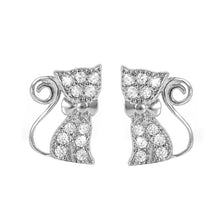 Load image into Gallery viewer, Sterling Silver Trendy Pave Kitty with Bowtie Stud EarringAnd Friction Back PostAnd Earring Dimensions of 6MMx9MM