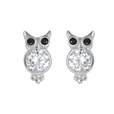 Sterling Silver Fancy Owl with Centered Clear Cz Stone and Black Cz Eyes Stud EarringAnd Friction Back PostAnd Earring Dimensions of 7MMx14MM