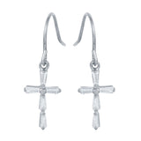 Sterling Silver Nickel Free Rhodium Plated Small Cross Earrings With CZ Baguette Accents