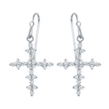 Sterling Silver Rhodium Plated Stylish Floral Cross Hook Earrings with Clear CZ AccentsAnd Earring Dimensions of 30MMx16MM