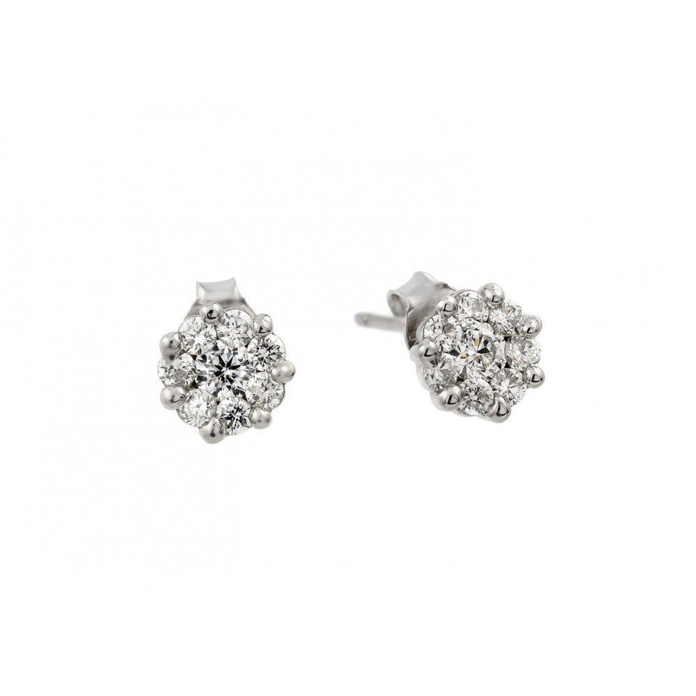 Sterling Silver Rhodium Plated Stylish Cluster Clear CZ Stud Earrings with Earring Dimensions of 7MMx7MM and Friction Back Post